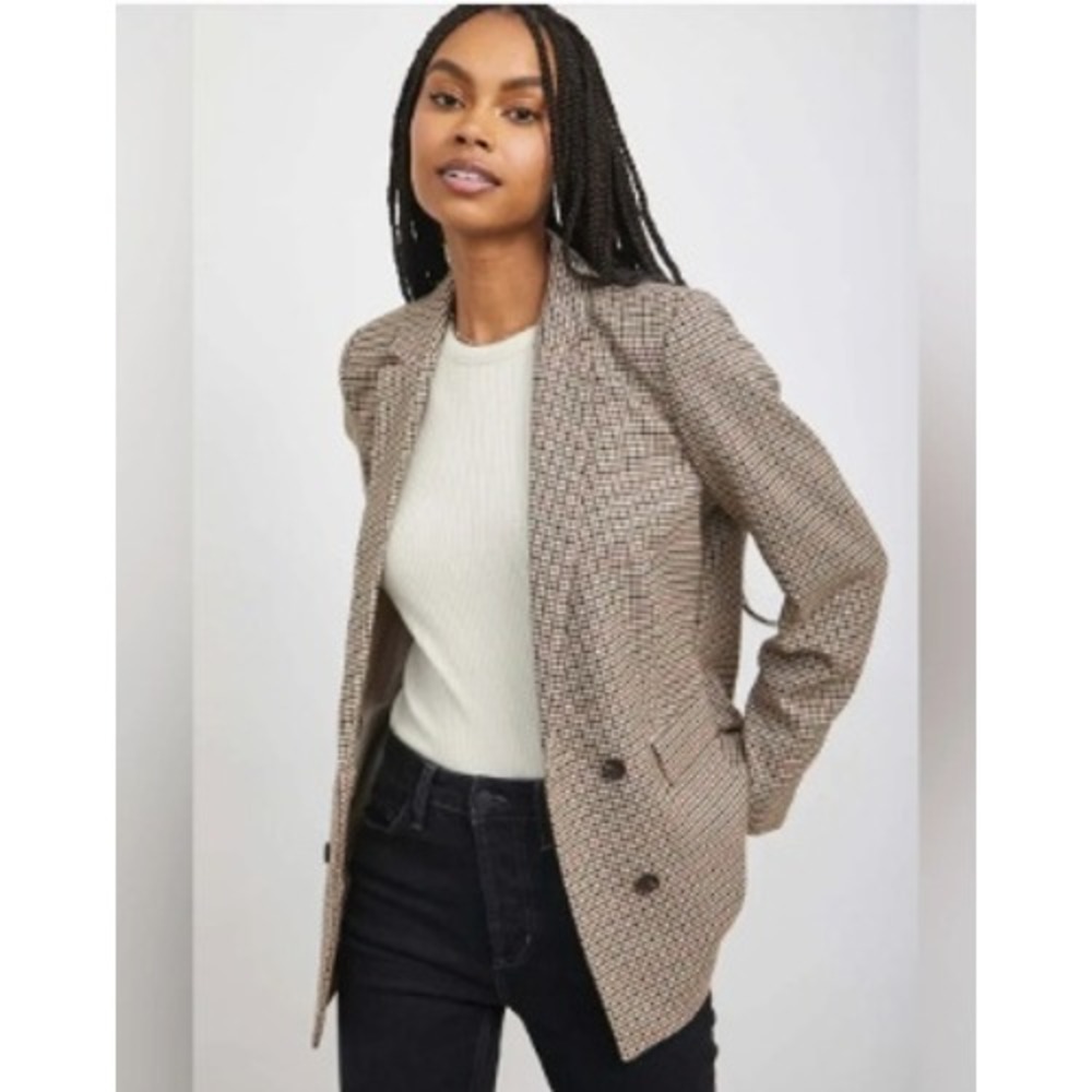 Rails Jac Cambridge Plaid Blazer Womens Medium Double Breasted Houndstooth Brown